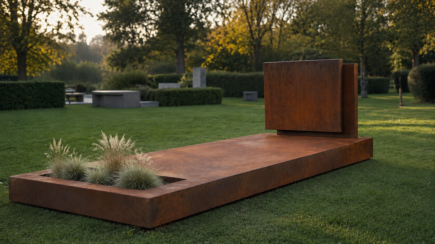 Éternité Corten® – Monument funéraire contemporain avec jardinière intégrée