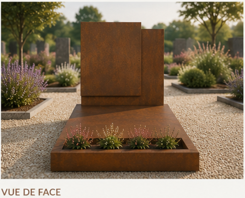 Éternité Corten® – Monument funéraire contemporain avec jardinière intégrée