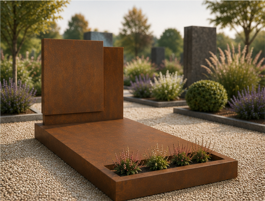 Éternité Corten® – Monument funéraire contemporain avec jardinière intégrée