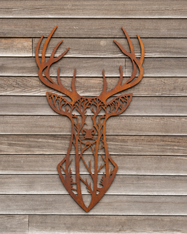 Cerf mural en acier Corten – 120 × 80 cm